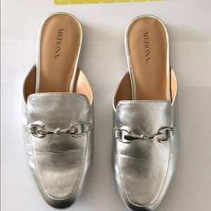 Silver Medina Mule Shoes with Metal Detail 7.5